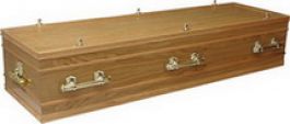 Veneered oak casket, ¾ continuous panel sides, ¾ on the lid with solid wood moulding