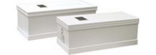 Click Here To Enlarge This Photo Of MDF white baby casket, with or without teddy bear motif (gold inlaid)