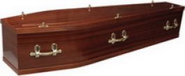 Veneered mahogany, half round on the lid with solid wood moulding